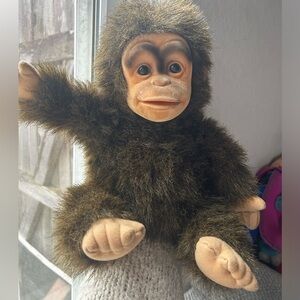 HOSUNG Brown Baby Chimp Monkey Plush 9" Flocked Face Cute Stuffed Animal 90s VTG